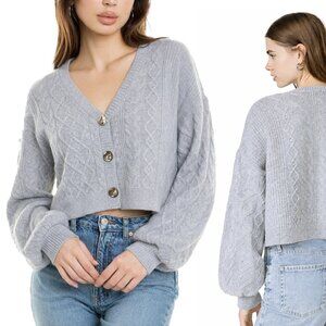 CAMI NYC XS, Merino Wool Cropped Cable Knit Gray Cardigan Balletcore Coastal